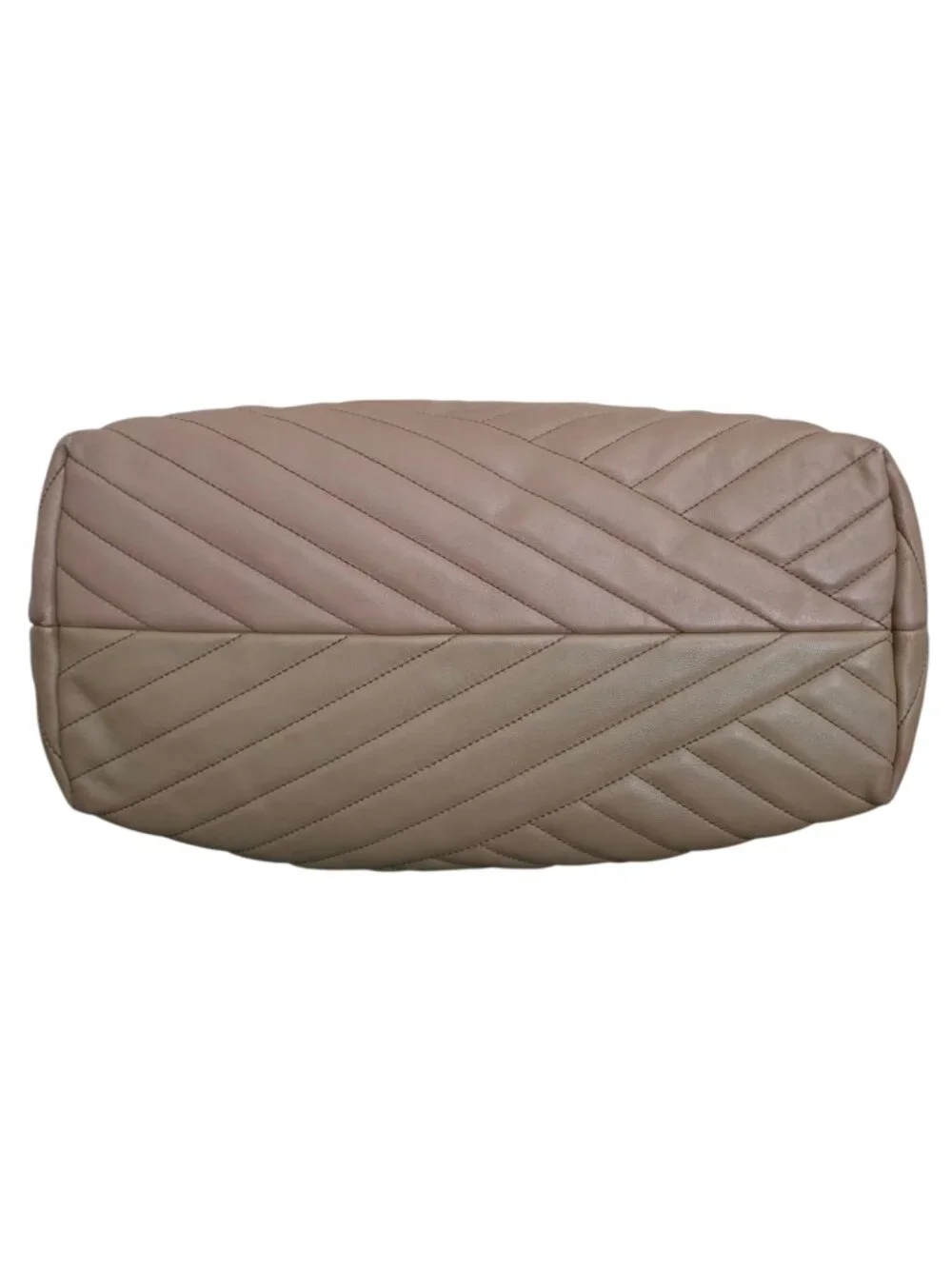 Tory Burch Kira Chevron Tote Bag Taupe Beige Leather Quilted Chain